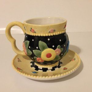 Vintage Mary Engelbreit Michel & Co. ME Ink 2001 Tea Cup & Saucer Floral signed